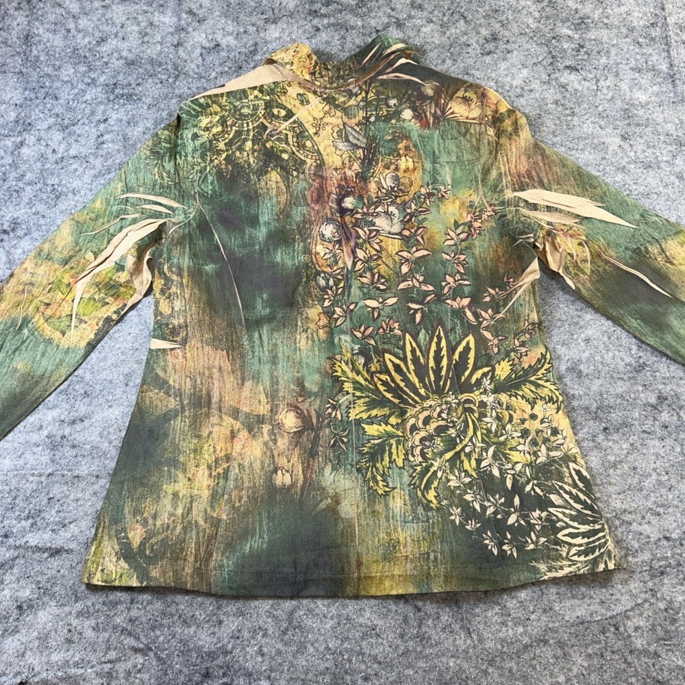 B.L.E.U.  Jacket Women's XL Multicolor Embellished‎ Button Up Velvet Feel Artsy - Picture 3 of 11